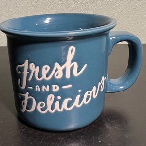 Threshold Sea Blue Stoneware Mug Embossed with Fresh and Delicious